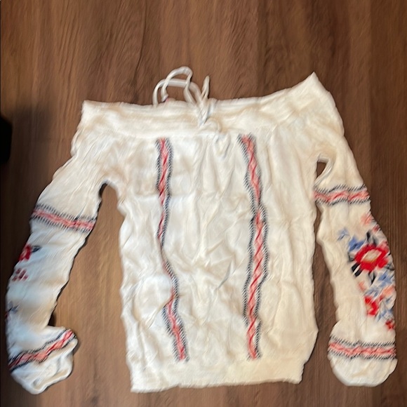 Multicolored Off the Shoulder Long Sleeve Smocked Blouse - Picture 1 of 3